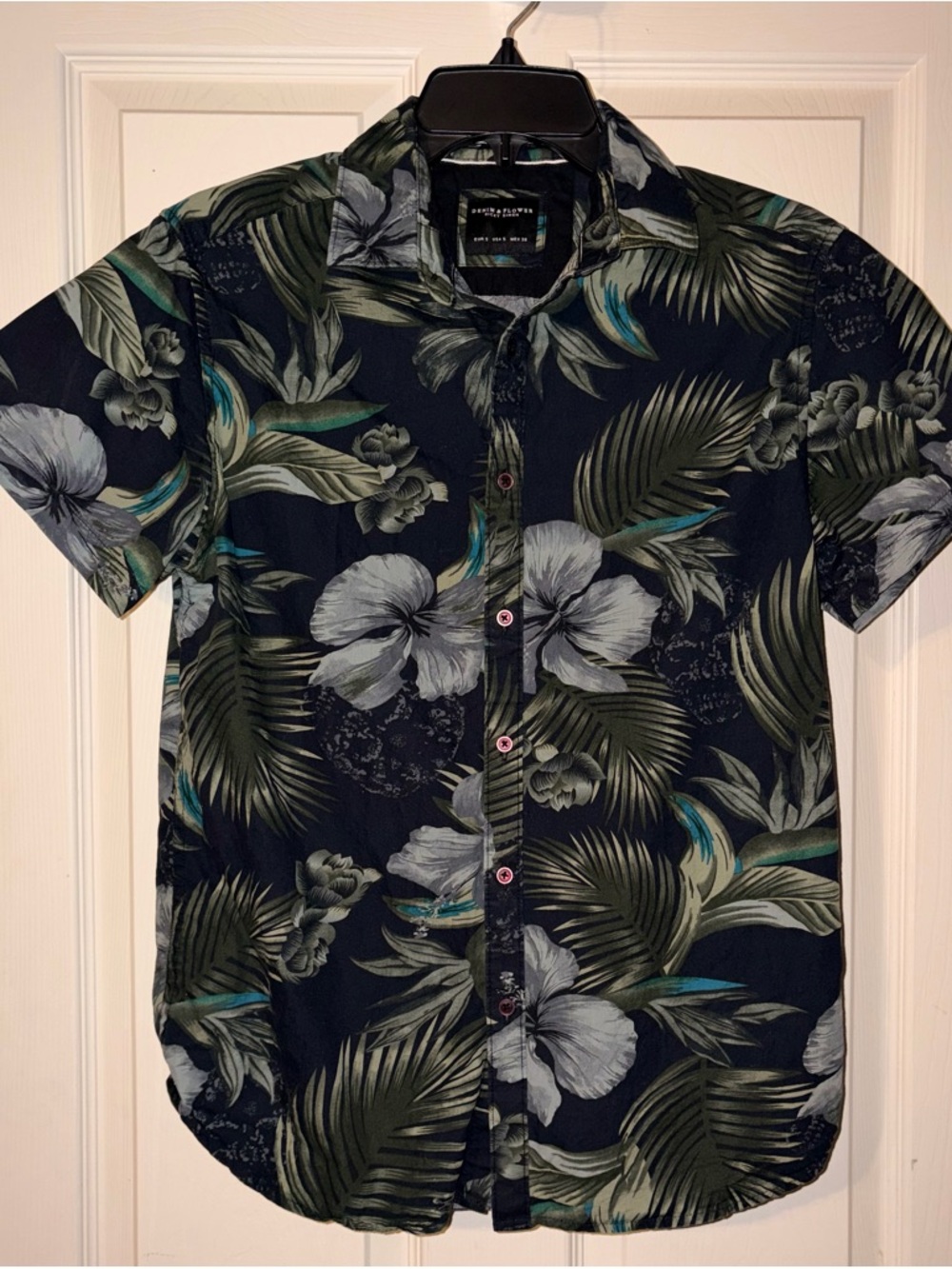 Short-Sleeve Hawaiian Floral button up - Black/Green S
